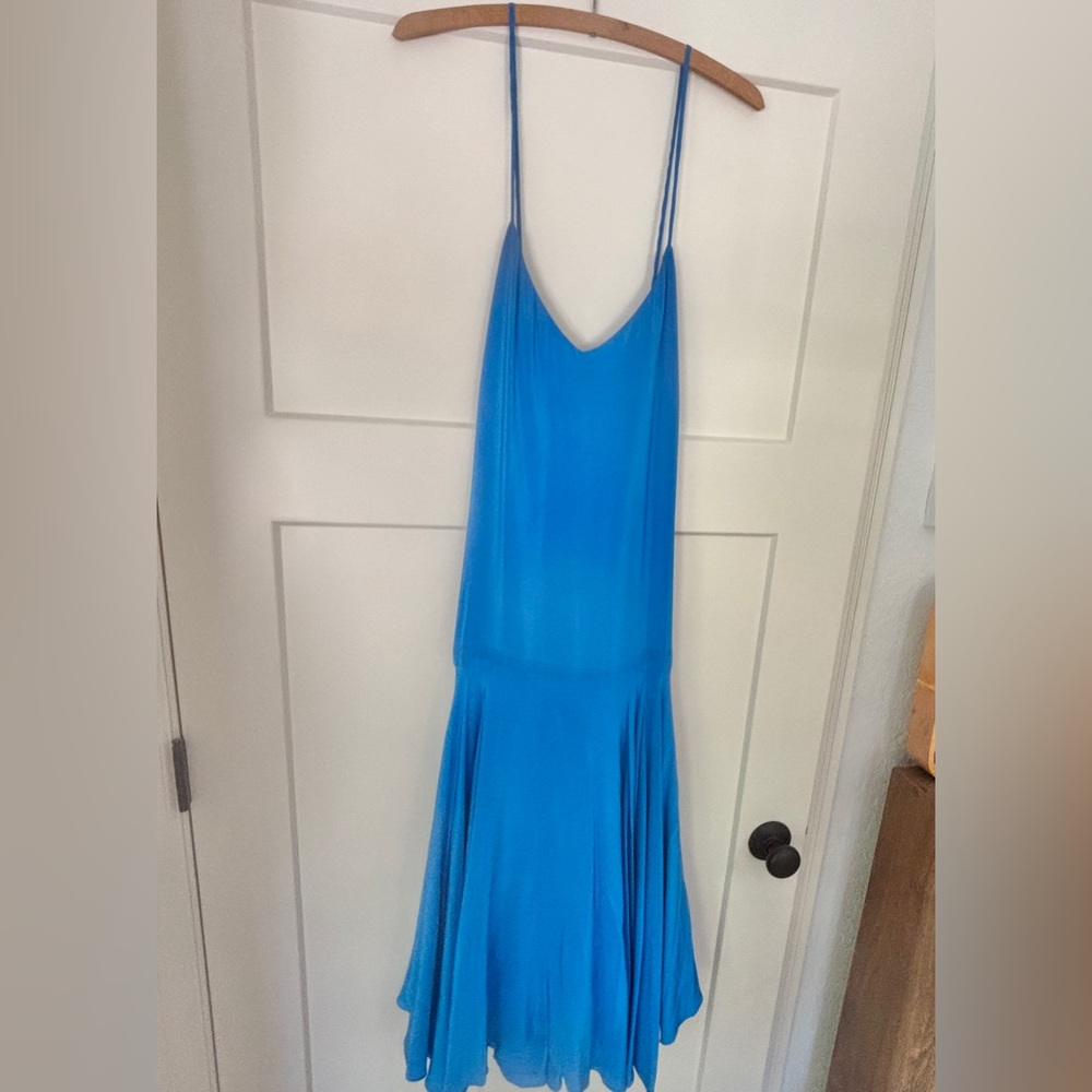 NWT Ralph Lauren blue silk drop waist dress